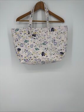 Indigo Floral Canvas Tote Bag in Light Pink and Lavender